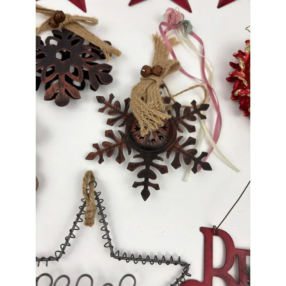 Lot of 22 Holiday Ornaments Christmas Stars Wooden Santa‎ Metal Bundle